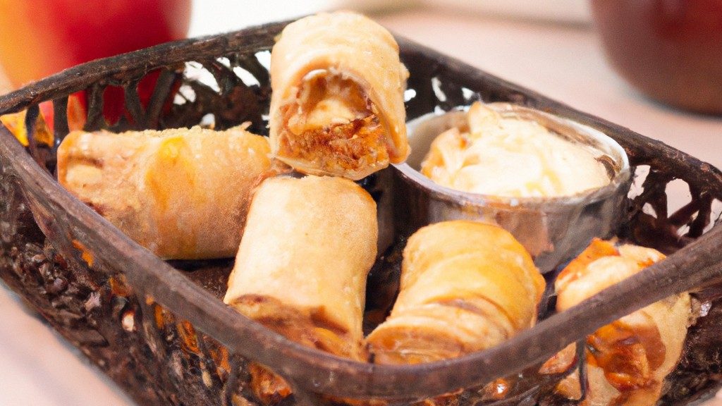 Uma foto de rosas de maçã e massa folhada feitas na airfryer. As rosas são feitas de fatias finas de maçã enroladas em massa folhada e assadas na airfryer até ficarem douradas e crocantes.