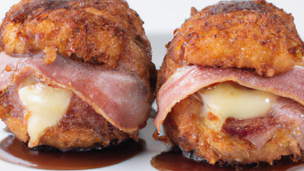 Imagem de um rosbife suculento e dourado preparado na Airfryer. A carne é fatiada e disposta em um prato, acompanhada de batatas assadas e legumes.