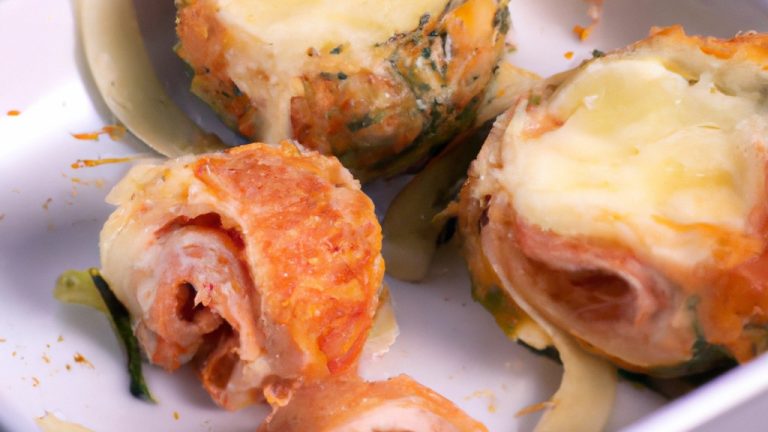 Imagem de um prato de salmão gratinado dourado e crocante cozido na Airfryer, coberto com uma crosta crocante de queijo parmesão e ervas frescas. O salmão é suculento e tenro por dentro, com uma bela cor rosa. O prato é acompanhado por um acompanhamento de vegetais grelhados.