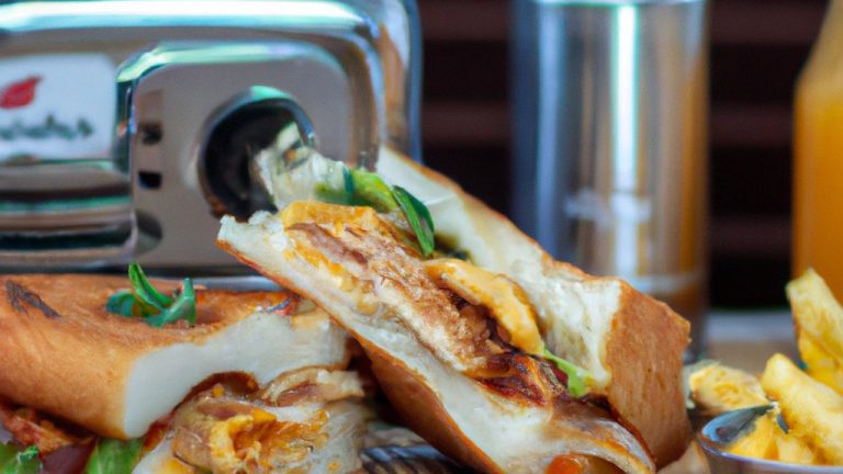 Sanduíche de frango crocante e saboroso preparado na Airfryer, com frango suculento, queijo derretido e pão macio. A Airfryer cozinha o sanduíche perfeitamente, tornando-o dourado e crocante por fora e perfeitamente aquecido por dentro.