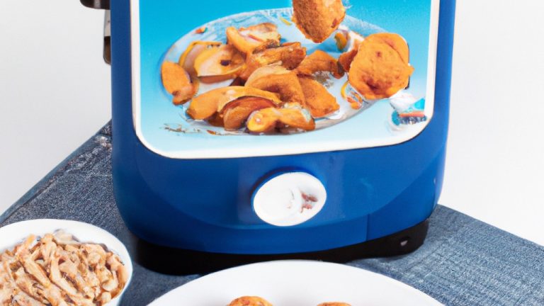 Imagem de um prato com salgadinhos de soja crocantes e dourados feitos na Airfryer. Os salgadinhos são apresentados em uma tigela branca com um garfo ao lado, prontos para servir como um lanche delicioso e saudável.