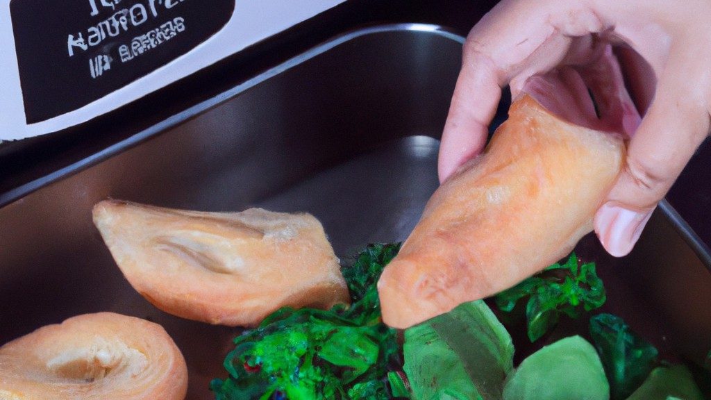Imagem de um suflê de espinafre cozido na airfryer, servido em um prato branco. O suflê é alto e fofo, com uma crosta dourada e um recheio verde brilhante.