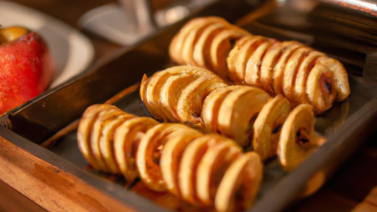 Imagem de torradas com fatias de maçã douradas dispostas sobre elas. As torradas estão na cesta da airfryer, com a airfryer ao fundo.