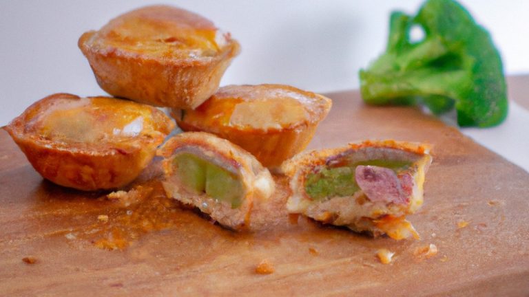 Imagem de tortas de abobrinha recheadas cozidas na airfryer. As tortas são crocantes e douradas por fora, e macias e recheadas por dentro. Elas são recheadas com uma mistura de carne moída, cebola, pimentão verde e queijo.