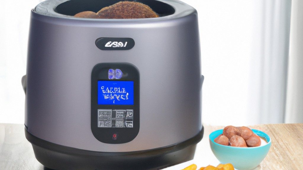 Imagem de uma fritadeira de ar Electrolux EAF30 com capacidade de 30 litros. A fritadeira tem uma cor preta elegante com detalhes em inox e um display digital frontal. Ela possui uma cesta removível antiaderente e uma alça ergonômica para fácil manuseio. A imagem mostra várias opções de receitas que podem ser preparadas na fritadeira, incluindo batatas fritas, frango, peixe e vegetais.