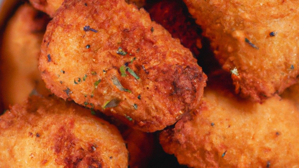 Imagem de uma fritadeira de ar Mallory com o logotipo da Mallory na frente. A fritadeira é preta e tem um cesto removível com uma pega. Há comida no cesto, incluindo batatas fritas, frango e legumes.