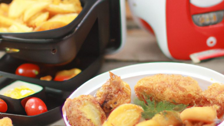 Imagem de uma Air Fryer Mondial Dual 8L com um fundo preto. A fritadeira a ar é uma caixa retangular preta com uma alça na parte superior. Possui dois cestos de cozimento, cada um com sua própria alça. Os cestos são pretos com um interior antiaderente. A Air Fryer Mondial Dual 8L possui um painel de controle digital com botões e uma tela.