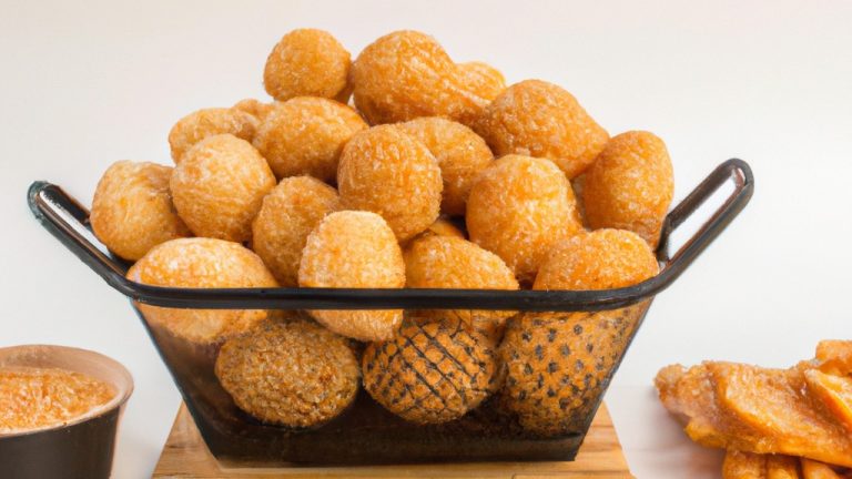 Imagem de uma fritadeira de ar Oster Multifuncional Ckstaf631. A fritadeira é preta e tem um acabamento em aço inoxidável. Possui uma cesta de fritura removível e uma bandeja coletora de óleo. A fritadeira é mostrada com vários alimentos fritos, como batatas fritas, frango e peixe.