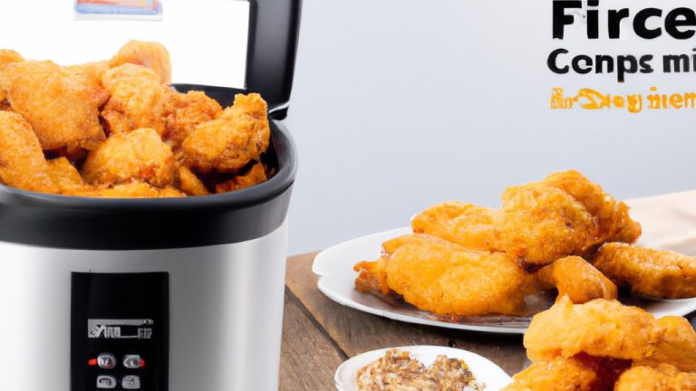 Imagem de uma fritadeira de ar Oster 3 em 1 Super Fryer com sua cesta de cozimento removível e tela de toque digital. A fritadeira de ar é feita de aço inoxidável e tem capacidade de 5,6 litros. Pode fritar, assar e grelhar alimentos e inclui um livro de receitas com 50 receitas.