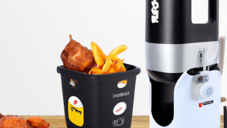 Imagem de uma mesa de cozinha com cinco fritadeiras de ar diferentes. As fritadeiras são de tamanhos e formas diferentes e todas estão em tons de preto, cinza e branco.