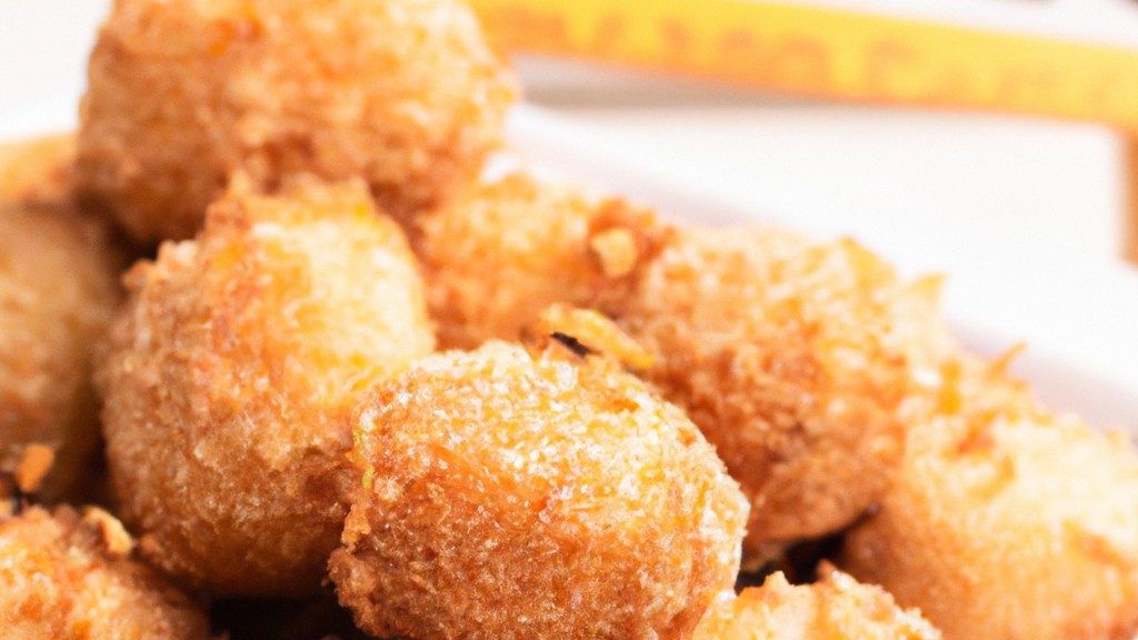 Imagem de almondegas douradas e crocantes cozidas na Airfryer, servidas em um prato com um lado de molho de tomate.