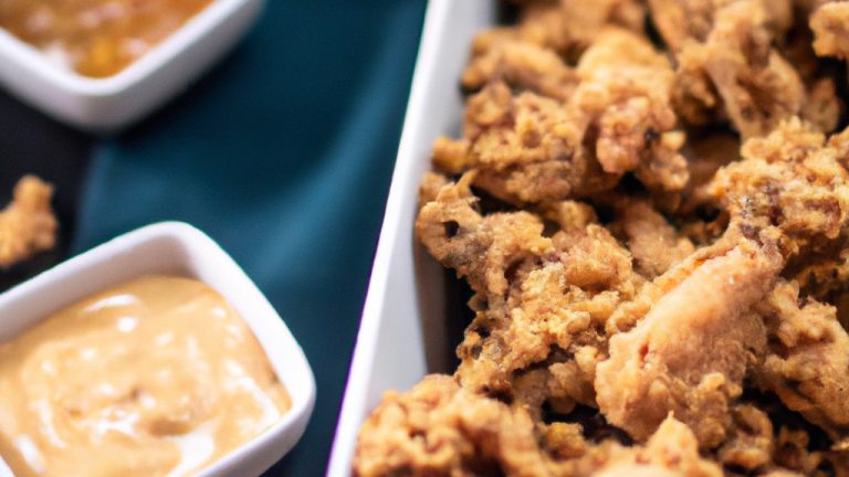 Imagem de asinhas de frango crocantes e douradas cozidas em uma Airfryer. As asinhas são cobertas com um tempero saboroso e colocadas em uma cesta de Airfryer, que é mostrada ao fundo.