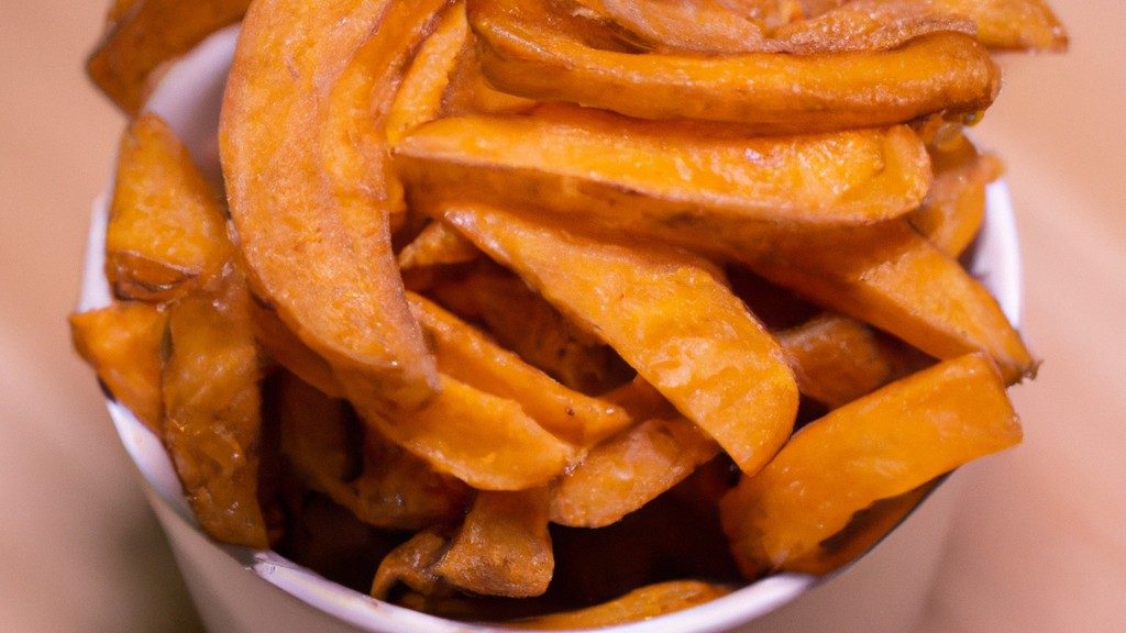 Batatas-doces crocantes e douradas cortadas em palitos, fritas na Airfryer para uma crocância perfeita e um interior macio e doce.