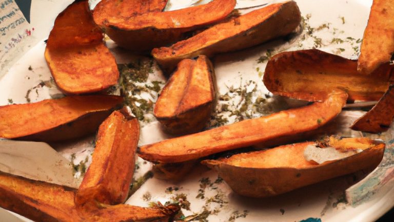 Imagem de batatas douradas e crocantes dispostas em uma tigela. As batatas são temperadas com especiarias indianas, incluindo açafrão, cominho e coentro. A imagem é um close-up, destacando a textura crocante e o tom dourado intenso das batatas.