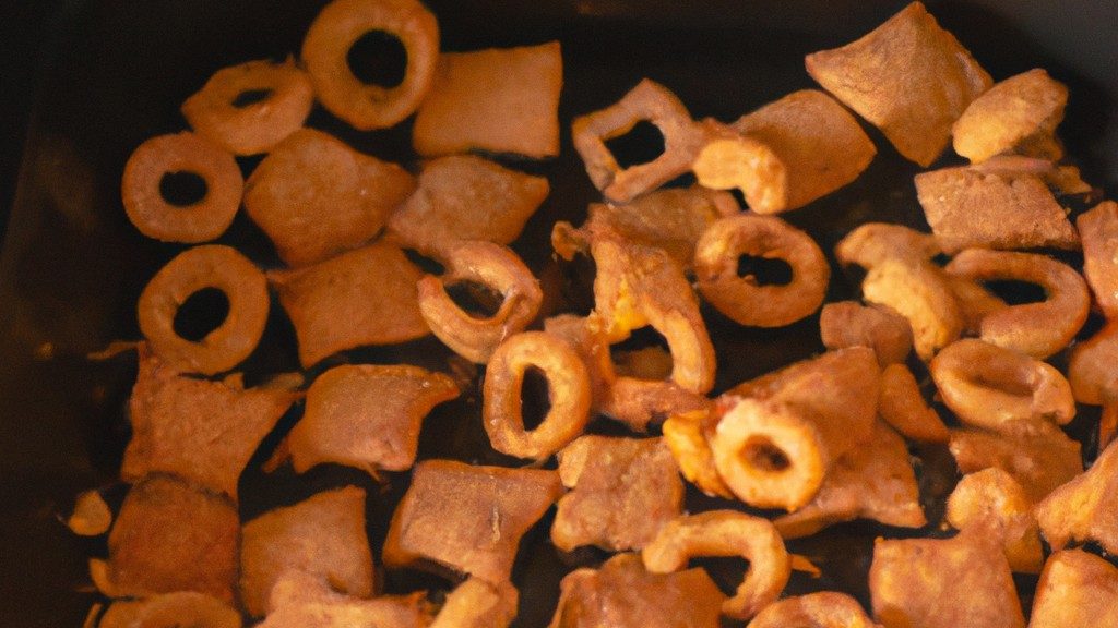Foto de biscoitos de passas e canela preparados na Airfryer. Os biscoitos têm uma cor dourada e estão cobertos de açúcar granulado. Eles estão dispostos em uma única camada em uma cesta da Airfryer.