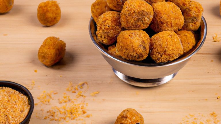 Uma foto de bolinhos de lentilhas dourados e crocantes, servidos em uma tigela com um molho de iogurte ao lado. Os bolinhos são feitos com lentilhas, cebola, alho, especiarias e ervas, e são cozidos na Airfryer até ficarem crocantes por fora e macios por dentro.