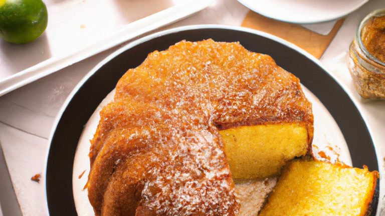 Imagem de uma fatia de bolo de milho verde com coco, assado na Airfryer. O bolo tem uma crosta dourada crocante e um interior úmido e fofo. O topo é polvilhado com coco ralado.