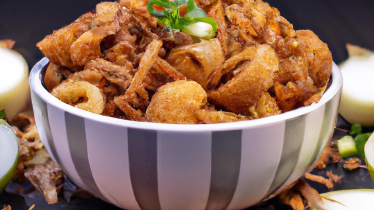 Cebolinhas crocantes e caramelizadas preparadas na airfryer. As cebolinhas são cobertas com uma camada crocante de caramelo, resultando em um lanche doce e salgado irresistível.