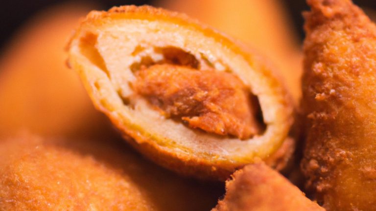 **Descrição do Alt da Imagem:**
Uma imagem de coxinhas da asa crocantes e douradas cozidas na Airfryer. Elas estão organizadas em um prato branco com um fundo azul. A imagem mostra o exterior crocante e o interior suculento das coxinhas da asa.