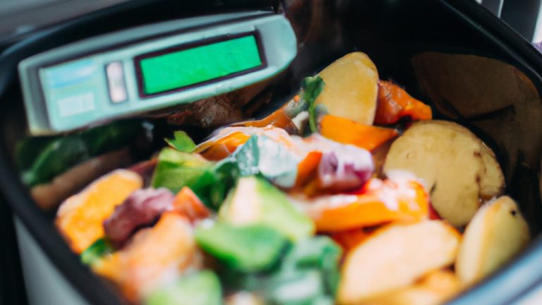 Imagem de legumes congelados sendo preparados em uma fritadeira Airfryer. Os legumes estão espalhados na cesta da fritadeira e são uma variedade de vegetais, incluindo brócolis, cenoura, ervilha e milho. A fritadeira Airfryer é um aparelho de cozinha que usa ar quente para cozinhar alimentos, e é uma maneira saudável e conveniente de preparar legumes.