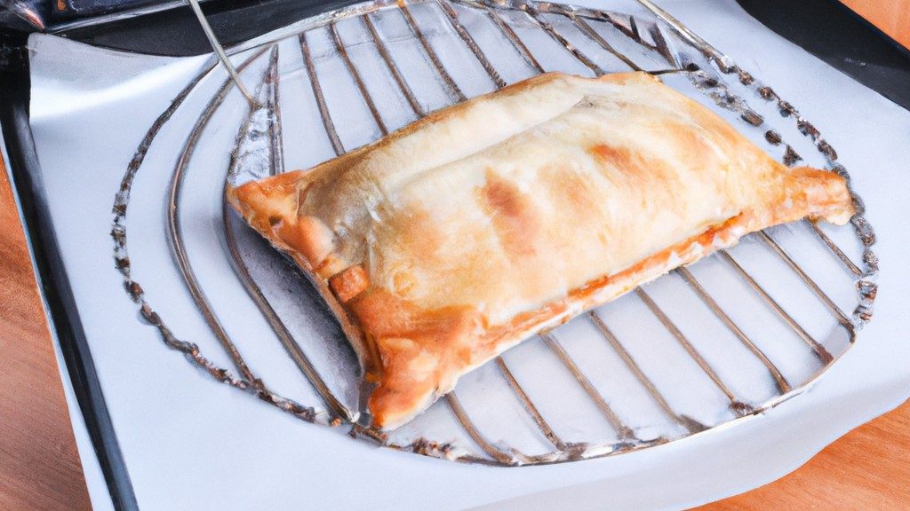Imagem mostra uma crostata ou galette assada em uma Airfryer. A crosta é dourada e crocante, e o recheio é uma mistura colorida de frutas vermelhas, como morangos, mirtilos e framboesas. A crostata é guarnecida com uma pitada de açúcar em pó.