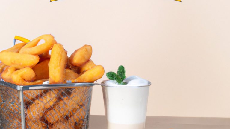 Imagem de uma cesta de Leche Frita/Leite Frito cozida na Airfryer. Os pedaços de massa frita são dourados e crocantes, e polvilhados com canela e açúcar.
