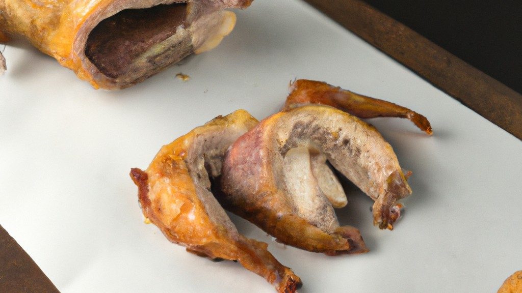 Imagem de um peito de pato suculento e dourado cozido em uma Airfryer. A pele é crocante e o interior é tenro e rosado. O prato é guarnecido com ervas frescas e limão.