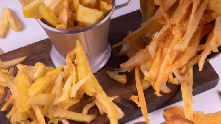 Uma fotografia de mandioca frita crocante e dourada servida em um prato com ketchup.