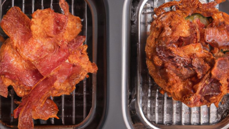 Medalhões de carne moída e bacon crocantes cozidos na airfryer. Os medalhões são dourados e suculentos, com um interior macio e saboroso. O bacon adiciona um toque crocante e salgado, elevando o sabor dos medalhões.