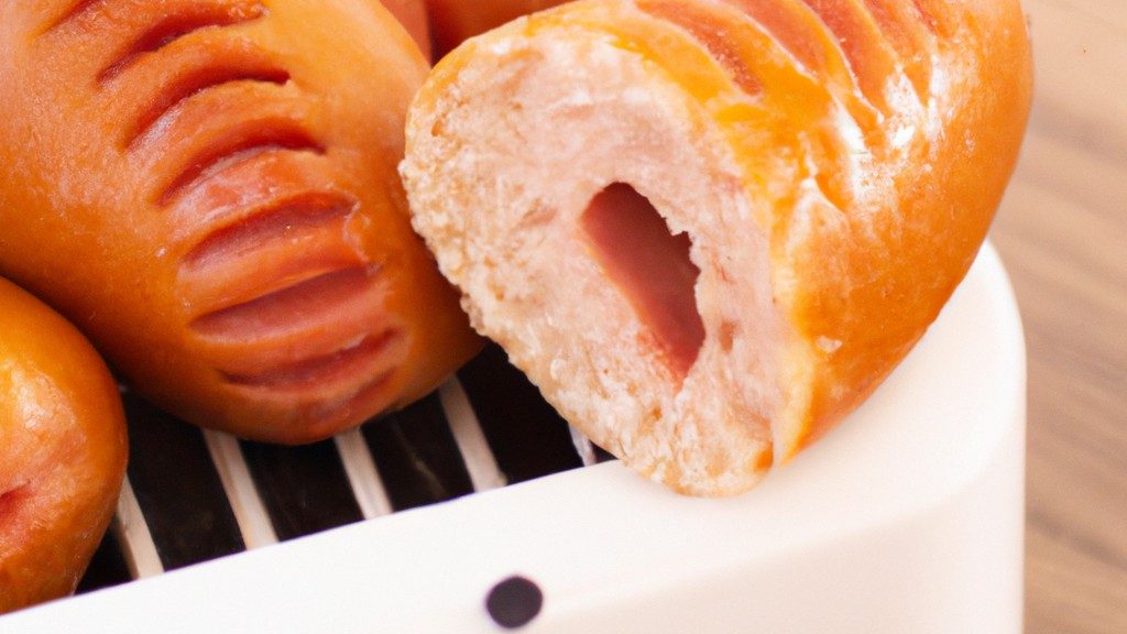 Uma imagem de um prato de pão com linguiça preparado na Airfryer. O pão é dourado e crocante, coberto com fatias de linguiça grelhada e polvilhado com salsa fresca.