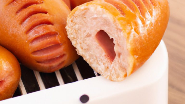 Uma imagem de um prato de pão com linguiça preparado na Airfryer. O pão é dourado e crocante, coberto com fatias de linguiça grelhada e polvilhado com salsa fresca.