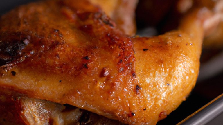 Uma foto de vários peitos de frango assados ​​em uma cesta de fritadeira. Os peitos de frango são dourados e crocantes, com marcas de grelha. Eles são guarnecidos com ervas frescas, como salsa e tomilho.