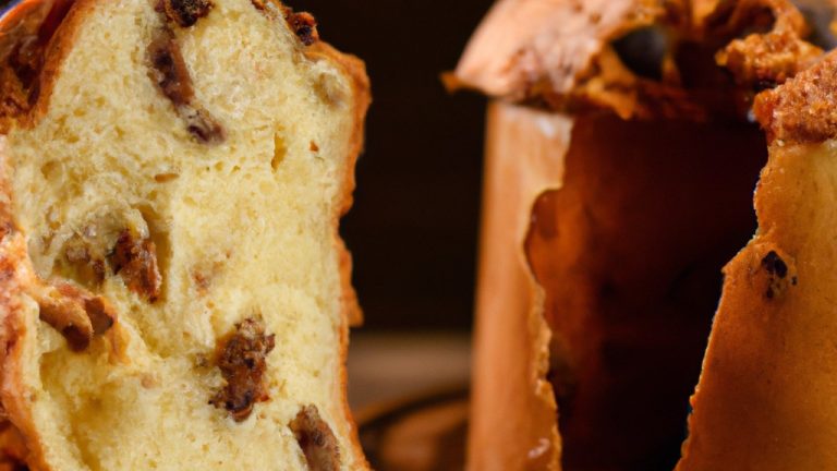 Imagem de uma fatia de rabanada de panetone ou chocotone, frita em uma airfryer. A fatia é dourada e crocante, com pedaços de frutas secas ou chocolate visíveis. O plano de fundo é branco.