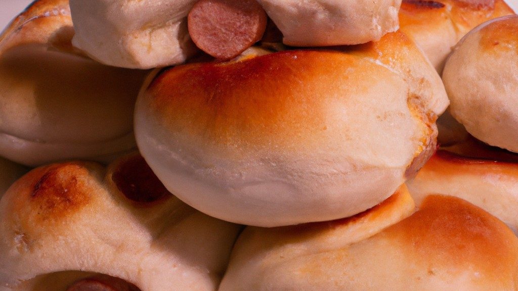 Imagem de um pão caseiro recém-assado com linguiça em uma airfryer. O pão é dourado e tem uma crosta crocante, enquanto a linguiça é cozida e suculenta. A airfryer está aberta, mostrando o pão dentro.